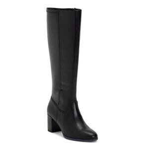CLARKS Black Leather Wide Width Freva55 Long Comfort Boots